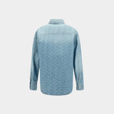 BALMAIN Jacquard Classic Embossed White Denim Shirt / Men
