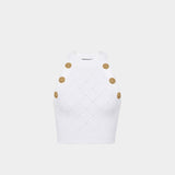 BALMAIN 金扣緹花針織削肩上衣
