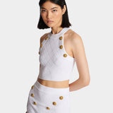 BALMAIN 金扣緹花針織削肩上衣