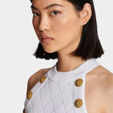 BALMAIN 金扣緹花針織削肩上衣