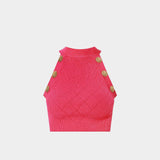 BALMAIN 金扣緹花針織削肩上衣