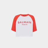 BALMAIN 紅白拼色短版棒球袖 T-Shirt
