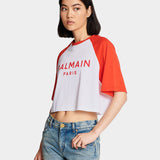 BALMAIN 紅白拼色短版棒球袖 T-Shirt