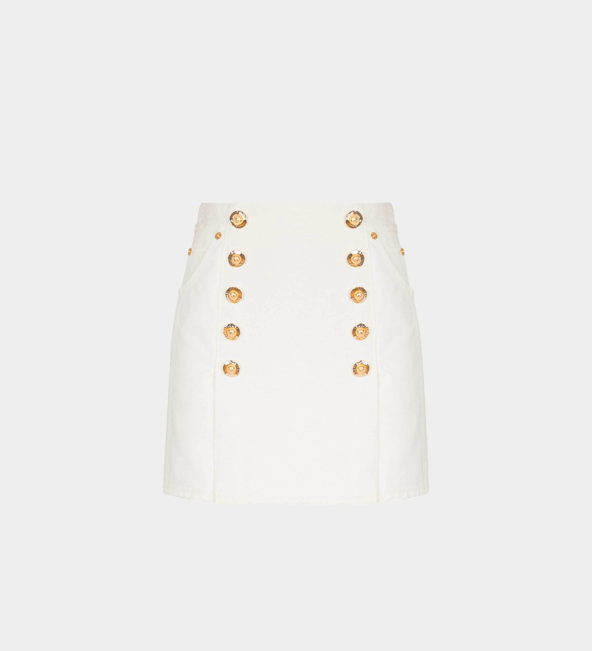BALMAIN 金釦帆布迷你裙