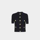BALMAIN 金幣釦造型短袖針織外套 - 黑
