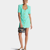 BALMAIN Gold-button short-sleeved wool-blend dress