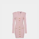 BALMAIN Long-sleeved knitted short dress-rose pink