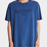 BALMAIN LOGO 刺繡 T-Shirt - 藍