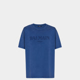 BALMAIN LOGO 刺繡 T-Shirt - 藍