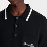 BALMAIN 條紋滾邊刺繡羊毛感 Polo 衫 - 黑