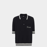 BALMAIN 條紋滾邊刺繡羊毛感 Polo 衫 - 黑