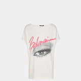 BALMAIN Eye 印花白色船領 T-Shirt