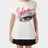 BALMAIN Eye 印花白色船領 T-Shirt