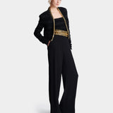 BALMAIN 金鍊滾邊無領毛呢針織外套