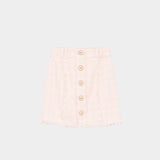 BALMAIN 經典金釦粉色毛高腰A字短裙