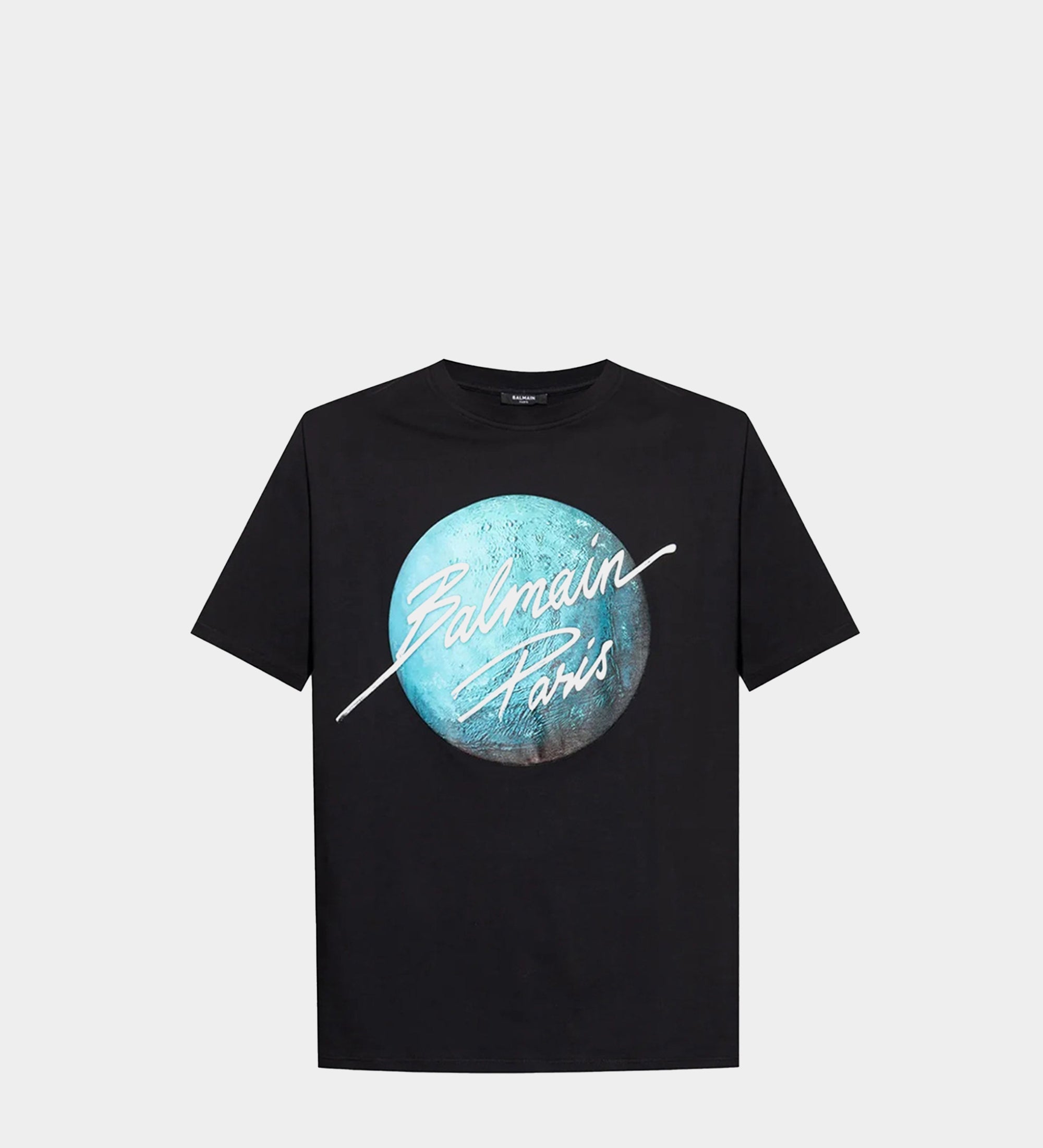 BALMAIN blue planet print black T-shirt