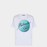BALMAIN 藍星球印花白色 T-shirt