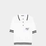 BALMAIN 條紋滾邊刺繡羊毛感 Polo 衫 - 白