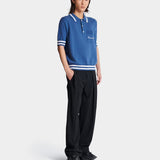 BALMAIN 條紋滾邊刺繡羊毛感 Polo 衫 - 藍