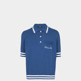 BALMAIN 條紋滾邊刺繡羊毛感 Polo 衫 - 藍