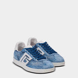BALMAIN couple's denim patchwork casual shoes for men and women