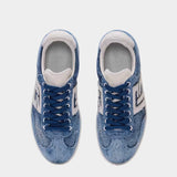 BALMAIN couple's denim patchwork casual shoes for men and women
