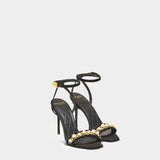BALMAIN black pearl gold chain high heel sandals