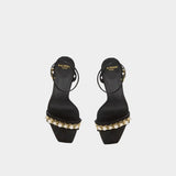BALMAIN black pearl gold chain high heel sandals