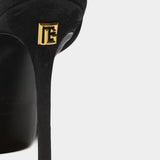 BALMAIN black pearl gold chain high heel sandals