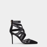 BALMAIN LOGO WEBBING STRAP HIGH HEELED SANDALS