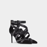 BALMAIN LOGO WEBBING STRAP HIGH HEELED SANDALS
