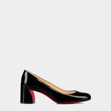 CHRISTIAN LOUBOUTIN Miss Sab black patent leather square toe 5.5 cm block heel shoes