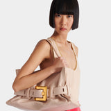 BALMAIN Calfskin Anthem Medium Bag - Nude