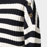 BALMAIN OVERSIZED SHOULDERS STRIPED CROP SWEATER