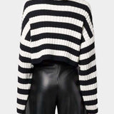BALMAIN OVERSIZED SHOULDERS STRIPED CROP SWEATER