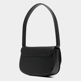 DIESEL D Logo Magnetic Closure Leather Shoulder Bag - Black
