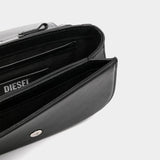 DIESEL D Logo Magnetic Closure Leather Shoulder Bag - Black