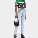 DIESEL D Logo Magnetic Closure Leather Shoulder Bag - Black