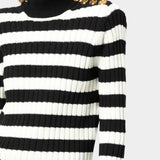 Balmain high collar black and white striped sweater / Women