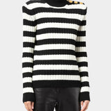 Balmain high collar black and white striped sweater / Women