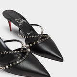 CHRISTIAN LOUBOUTIN Studded Pointed Toe 8.5 cm High Heel Mules - Black 