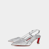 CHRISTIAN LOUBOUTIN 銀色小牛皮後繫帶跟鞋
