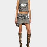 DIESEL Original 女款拼接金屬光澤不對稱迷你裙套裝