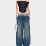 DIESEL 女款 寬管仿丹寧刷色運動長褲