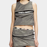 DIESEL T-ORIGIN 女款拼接金屬光澤無袖上衣