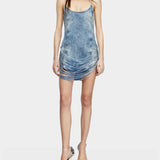 DIESEL 女款仿丹寧抓皺細肩帶迷你洋裝