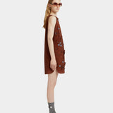 MARNI 無袖麂皮花朵洋裝