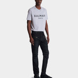 BALMAIN 黑色水洗騎士剪裁丹寧長褲