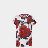 BALMAIN 復古紅玫瑰印花 T-Shirt