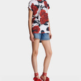 BALMAIN 復古紅玫瑰印花 T-Shirt